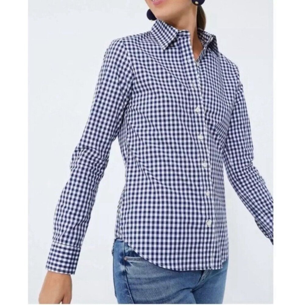 UNTUCKit Women's Belleza Button Up Long Sleeve Blue Gingham Plaid Shirt Size 2 - Picture 2 of 4